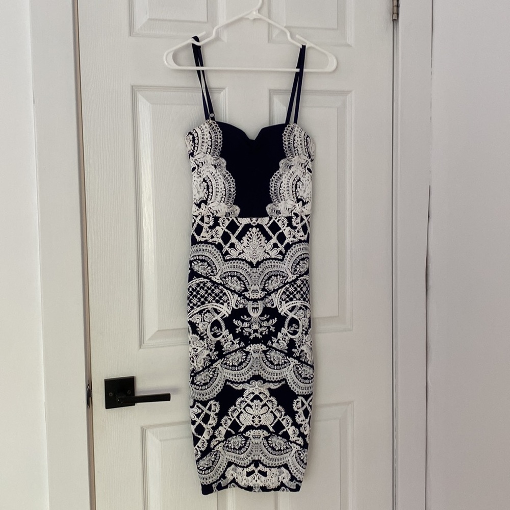 Lipsy London - Navy Blue Dress with White Detail - Size 2
